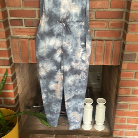 Free people romper one piece large blue white tank style full length Large - Picture 3 of 5